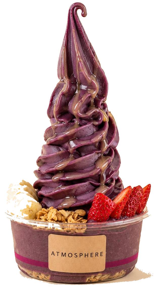 Açaí soft-serve swirl in an Atmosphere cup